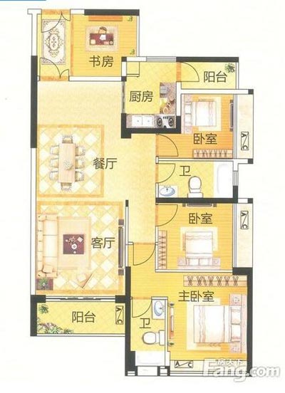 本单元的设计整体色调选取的是木色，不仅沿用了中式的端庄典雅，同时参与一些时尚的元素，让整个空间多了现代的时尚感触，却不失中式的端庄。